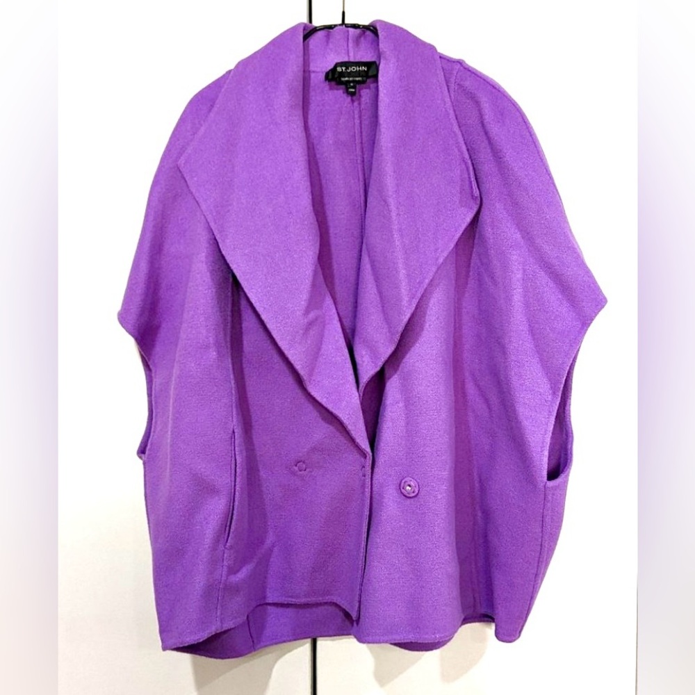 $1250 ST JOHN Purple Oversized Cashmere Wool Blend Lightweight Coat Jacket